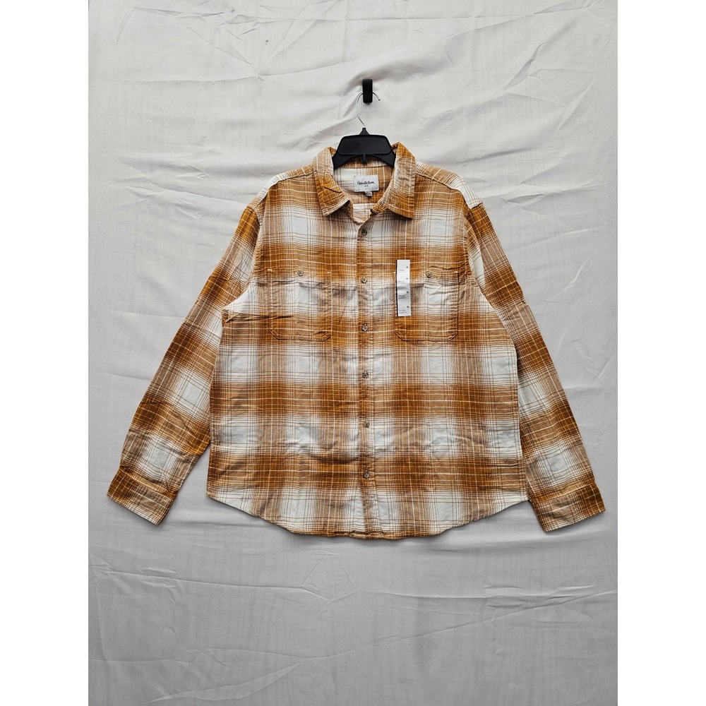 Goodfellow & Co Mens Plaid Flannel Button Down Shirt Brown Cotton Casual Size XL